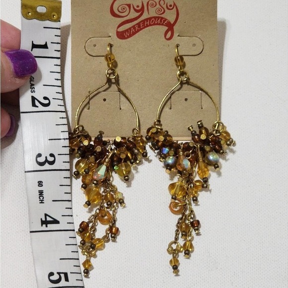 TRESKA Golden beaded dangle chandelier long earrings new!!! - Picture 4 of 6